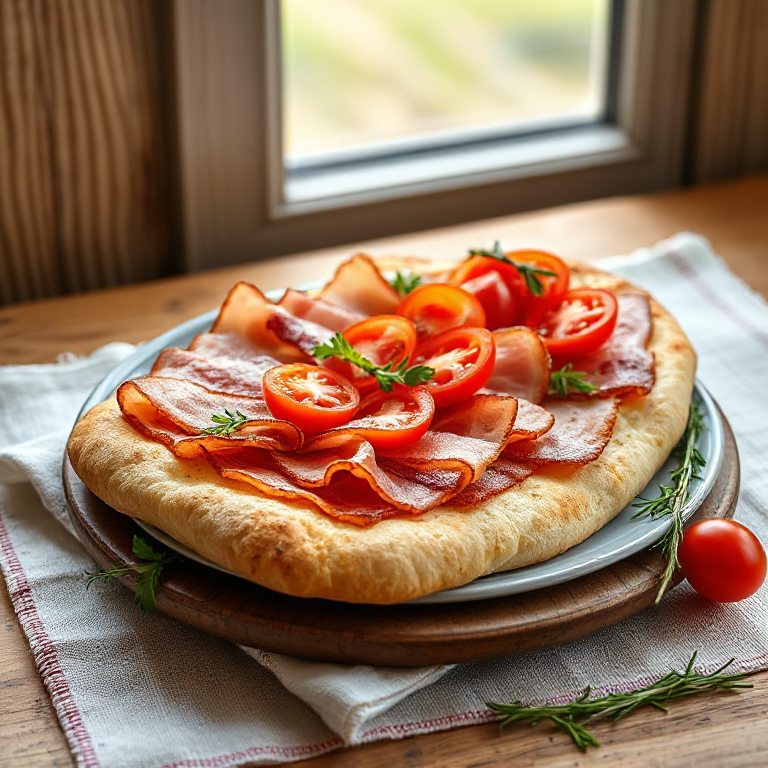 Fladenbrot mit Bacon und Tomaten - Bild 1
