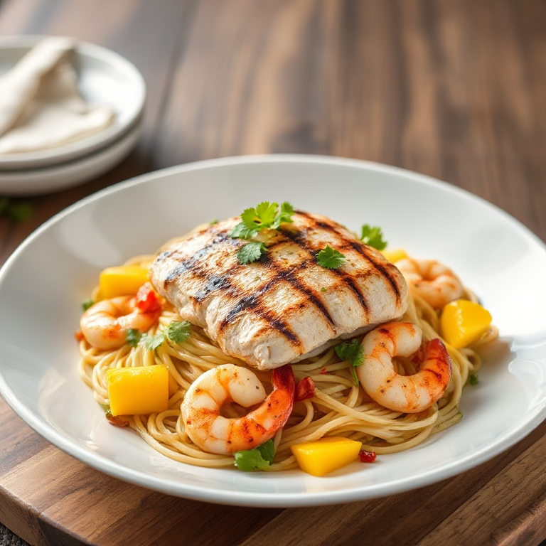 Nudelsalat mit Hühnchen, Garnelen und Mango - Bild 2