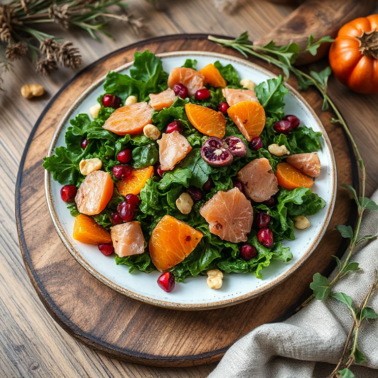 Winterlicher Grünkohlsalat mit Kaki & Granatapfel - Bild 1