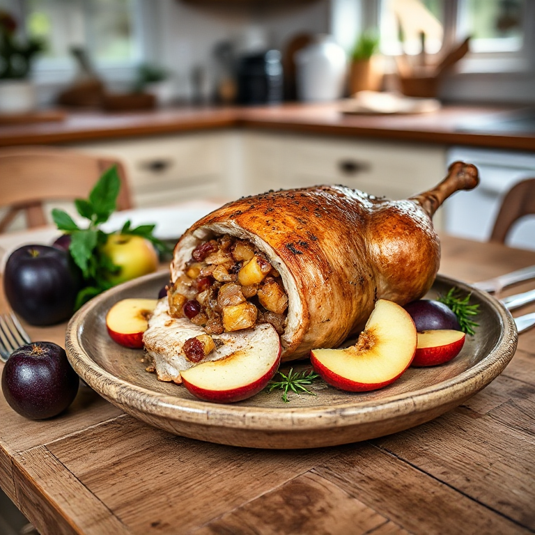 Gefülltes Perlhuhn mit Pflaumen und Äpfeln - Bild 1
