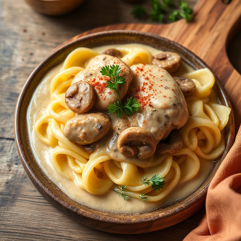Puten-Sahne-Gulasch auf Bandnudeln - Bild 1