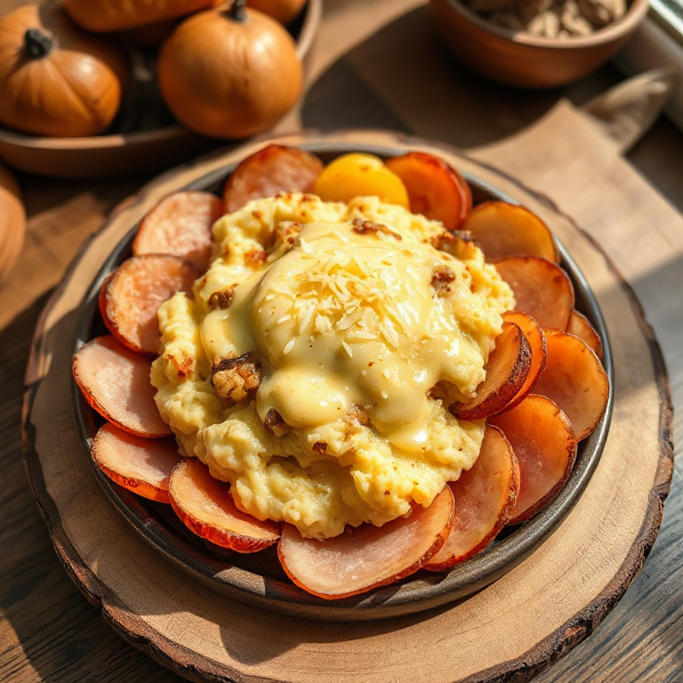 Mit Käse überbackene Kartoffeln und Schinken - Bild 1