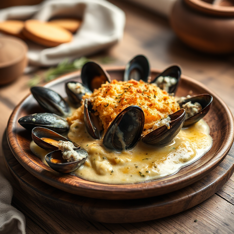 Muscheln in Sahnesoße mit Käse überbacken - Bild 1