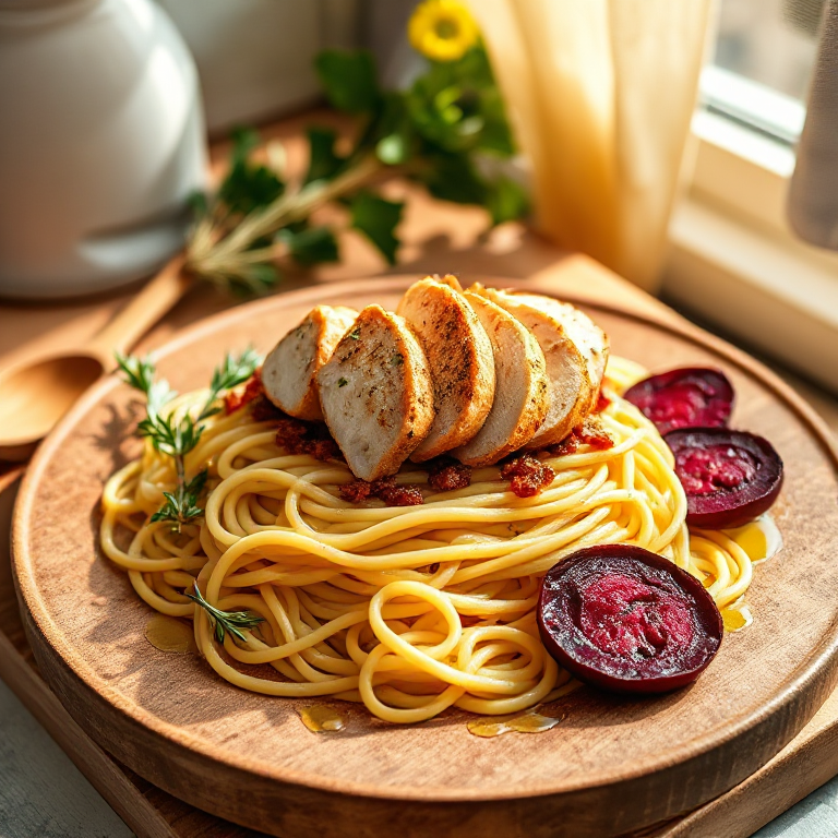 Rote Bete-Pasta mit Hähnchen - Bild 1