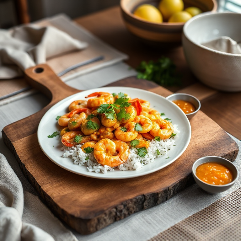Garnelen in einer Thai - Currysoße mit Mangochutney - Bild 1