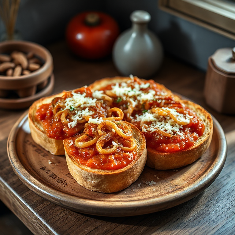 Toast mit Tomatenmark, Zwiebeln und Reibekäse - Bild 1