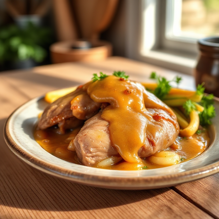 Gebackene Schweineleber in Zwiebelsoße - Bild 1